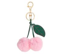 GlamRays Cherry Bag Charms, Fluffy Handbag Charms, Cherry Keychain Accessory, For Women & Girls (Pink)