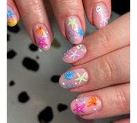GlamRays Cute Ocean Series Octopus Starfish Press-on Nails Oval False Nails Full Set Gloss Gel Nails Women False Nails 24 Pieces