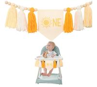 GlamRays First Birthday Boho Sun Highchair Banner - Sunshine Tassels First Birthday Party Decorations Yellow Tassel Wooden Beads Highchair Banner