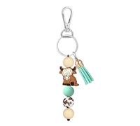 GlamRays Highland Cow Keyring Highland Cow Party Gifts Cute Presents Animal Keyring with Tassel Gifts for Women and Men (light green)