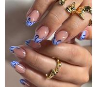 GlamRays Oval Press on Nails Short False Nails French Acrylic Full Cover Nail Tips for Women and Girls 24 pcs (Blue)
