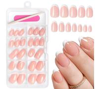 GlamRays Pack of 120 Oval French Tip Press On Nails, White & Nude, 12 Sizes, Glossy, Gel, 120 Pieces + 1 Mini File + 1 Wooden Piece