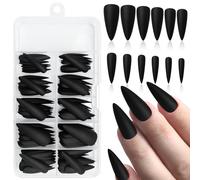 GlamRays Pack of 120 Stiletto Press On Nails Long Full Cover Matte Black False Nails Acrylic Pure Colour False Nails for Women and Girls DIY Manicure
