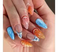 GlamRays Pack of 24 3D Fruit Press On Nails Short Almond Summer False Nails Stick On Nails French Nail Art Tips