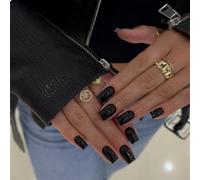 GlamRays Press On Nails, 24pcs Black Square False Nails, Acrylic, Glossy Finish, Modern Style, Full Well Tips