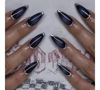 GlamRays Press on Nails Medium Square Head Blue Gradual Change Y2K Aesthetics Cat Eye Cover Full Finger Nail Art Set False Nails Gel Glue on Nails Pack of 24