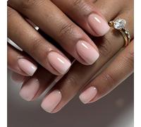 GlamRays Press On Nails, Short Peach Colour, Square Shape, Gradient French Tips, False Acrylic Nail Press Ons, Short Length, Glue on Artificial Nails, Ombre, Pack of 24
