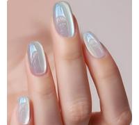 GlamRays White Cat Eye Press On Nails Short False Nails Glossy Acrylic Nails Shimmering Square False Nails Full Coverage Adhesive Nails 30 Pieces