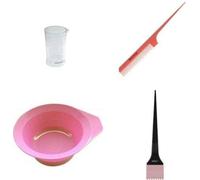 Glamsa PRO HAIRDRESSING SET/KIT PINK TINTING SILICONE BRUSH BOWL PEROXIDE MEASURE JUG COMB - Hair Dye Color Brush and Bowl Set - Perfect Tools for Hair Tint Dying Coloring Applicator with 4pcs
