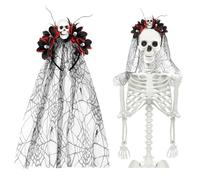 GlamSpark Skeleton Clothes Accessories - Skull Black Veil Headband for Halloween Skeleton Decorations, Skull Flower Black Lace Veil Halloween Headband for Day Of The Dead