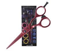 Glamtech One Neon Hairdressing Scissor - Ergonomic Sharp Edged Professional Scissors - Ideal for hairdressing, cutting and styling (5.5 inch, Red)