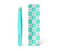GlamTweeler Expert Eyebrow Hair Removal Tweezer with Leather Case, High Precision Slant Tip Stainless Steel Tweezers for Men and Women (Robin's Egg Blue)