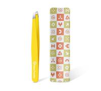 GlamTweeler Expert Eyebrow Hair Removal Tweezer with Leather Case, High Precision Slant Tip Stainless Steel Tweezers for Men and Women (Chartreuse Yellow)