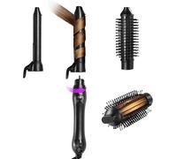 GLAMUP 3 in 1 Rotating Curling Iron, 2 Barrel(1"-1.25") Automatic Curling Wand & Thermal Brush Set, Beach Waves, Hair Curler for Medium & Long Hair, MCH Fast Heating, Ceramic Coating, Gift Set