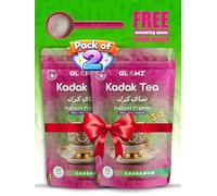 GLAMZ Kadak Tea- Cardamom Flavoured Instant Premix- Milk & Tea with Sugar- 2 x 500g (50 Cups)- Indian Style Authentic Premium Elaichi Karak Chai (Pack of 2, Cardamom- Sweetend)