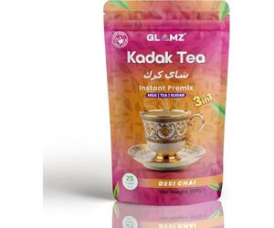 GLAMZ Kadak Tea- Desi Chai Flavoured Instant Premix- Milk & Tea, with Sugar- 500g Pack - Authentic Premium Indian Desi Karak Chai (Sweetened)