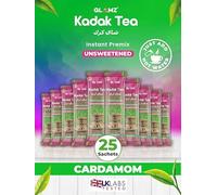 GLAMZ Kadak Tea - Unsweetened Instant Premix- Milk & Tea. Sugar-Free- Cardamom Flavour 14g Sachets- Authentic Premium Elaichi Karak Chai (25 Sachets)