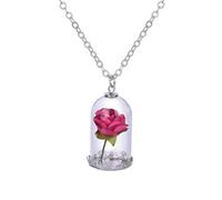 Glamza Beauty and Beast Inspired Red Rose in Dome Necklace