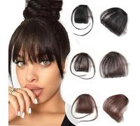 Glamza Clip In Fringe 'Big Bang' Bangs Front Hairpiece Topper for Women Available Black, Dark Brown or Light With Without Sideburns (Dark (Without Sideburns)) (Pack of 1), 1.0 count