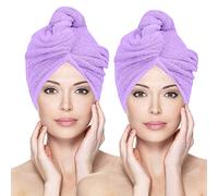 Glamza Microfibre Hair Towel Wrap Super Absorbing Twist Turban Hair Wrap with Buttons for Fast Drying Hair (2 PACK (SMALL) - PURPLE)