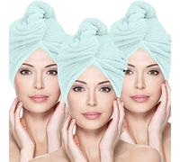 Glamza Microfibre Hair Towel Wrap Super Absorbing Twist Turban Hair Wrap with Buttons for Fast Drying Hair (3 PACK (LARGE) - GREEN)