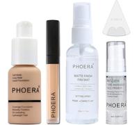 Glamza PHOERA Beauty Set (Warm Peach Foundation, Concealer (Beige), Primer, Spray & Sponge)