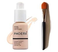 Glamza PHOERA Foundation Concealer Makeup Full Coverage Matte Brighten Long Lasting + Professional Flat Face Foundation Brush (101 PORCELAIN