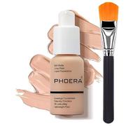 Glamza PHOERA Foundation Concealer Makeup Full Coverage Matte Brighten Long Lasting UK + Professional Flat Face Foundation Brush (104 BUFF BEIGE)