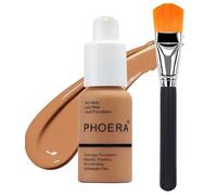 Glamza PHOERA Foundation Concealer Makeup Full Coverage Matte Brighten Long Lasting UK + Professional Flat Face Foundation Brush (108 TAN)