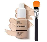 Glamza PHOERA Foundation Concealer Makeup Full Coverage Matte Brighten Long Lasting UK + Professional Flat Face Foundation Brush (102 NUDE)