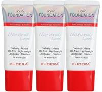 Glamza Phoera Foundation Full Coverage Makeup Set - 24hr Long Lasting Oil Control - Same Foundation Smarter Packaging - Inc x3 30ml Foundation & Silicone Blender Sponge (104B Sand Beige)