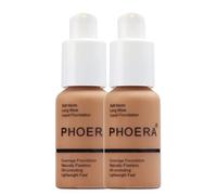 Glamza Phoera Foundation Full Coverage Makeup Set - 24hr Long Lasting Oil Control - Soft Smooth Matte Flawless Concealer Cream - Inc x2 30ml Foundation & Silicone Blender Sponge (107 Honey)