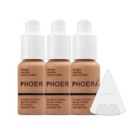 Glamza Phoera Foundation Full Coverage Makeup Set - 24hr Long Lasting Oil Control - Soft Smooth Matte Flawless Concealer Cream - Inc x3 30ml Foundation & Silicone Blender Sponge (107 Honey)