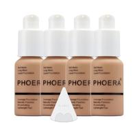 Glamza Phoera Foundation Full Coverage Makeup Set - 24hr Long Lasting Oil Control - Soft Smooth Matte Flawless Concealer Cream - Inc x4 30ml Foundation & Silicone Blender Sponge (105 Sand)