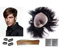 Glan USA Base Hair Patch For Hair Loss Solutions Hair Wig/Hair Toupee (Free 4 Wig Clips And Neem Wood Comb) (8x6, Dark Brown)