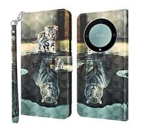 GLANDOTU Case for Honor Magic 5 Lite 5G /Honor X9A /Honor X40 5G,Flip Wallet PU Leather Cover with Magnetic Button,Standing Function Full-Body Protective for Honor Magic 5 Lite 5G -Cat & tiger