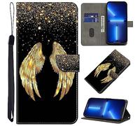 GLANDOTU Case for Honor X7A Phone Case,Multi-Pattern PU Leather Wallet Flip Case with [Standing Function] [Card Holder] [Wrist Strap] for Honor X7A -Golden Wings
