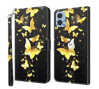 GLANDOTU Case for Motorola Moto E22, Flip Wallet PU Leather Cover with Magnetic Button, Standing Function Full-Body Protective for Motorola Moto E22 Phone Cases-Gold butterfly
