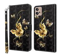 GLANDOTU Case for Motorola Moto G32,Magnetic PU Leather Wallet Flip Cover with [Shockproof Protective TPU][Standing Function][Card Holders] for Motorola Moto G32,Gold butterfly