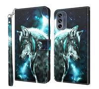 GLANDOTU Case for Motorola Moto G62 5G Case, Premium PU Leather [Full Protection] [Card Slots] [Stand] Wallet Cover Case for Moto G62 5G Case-Wolf