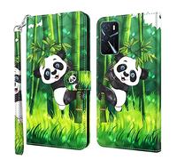 GLANDOTU Case for OPPO A16 6.52 inch, Flip Folio Wallet PU Leather Cover with Magnetic Button, Standing Function Full-Body Protective for OPPO A16S/A54S Phone Cases 【Panda】