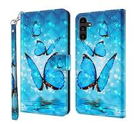GLANDOTU Case for Samsung Galaxy A05s 6.7 inch,Flip Wallet PU Leather Cover with Magnetic Button, Standing Function Full-Body Protective for Samsung Galaxy A05s Phone Cases-Blue butterfly