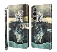 GLANDOTU Case for Samsung Galaxy S25 Plus/S24 Plus 5G, Flip Folio Wallet PU Leather Cover with Magnetic Button, Standing Function Full-Body Protective for Samsung S25 Plus Phone Cases -Cat & tiger