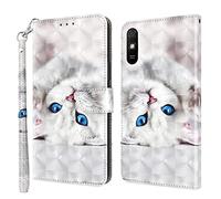 GLANDOTU Case for Xiaomi Redmi 9AT/9A 6.53 inch,Magnetic PU Leather Wallet Flip Cover with [Shockproof Protective TPU][Standing Function][Card Holders] for Redmi 9AT 6.53 inch,White cat