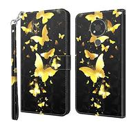 GLANDOTU Nokia 5.4 / Nokia 3.4 Wallet Case 6.39 inch, Flip Folio Wallet PU Leather Cover with Magnetic Button, Standing Function Full-Body Protective for Nokia 5.4 Phone Cases 【Gold butterfly】