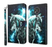 GLANDOTU Nokia 5.4 / Nokia 3.4 Wallet Case 6.39 inch, Flip Folio Wallet PU Leather Cover with Magnetic Button, Standing Function Full-Body Protective for Nokia 5.4 Phone Cases 【Wolf】