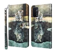 GLANDOTU OPPO A54 5G / A74 5G Wallet Case 6.5 inch, Flip Folio Wallet PU Leather Cover with Magnetic Button, Standing Function Full-Body Protective for OPPO A54 5G Phone Cases 【Cat & tiger】