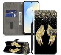 GLANDOTU Xiaomi Redmi 13C /Xiaomi Poco C65 6.74 inch Phone Case, Multi-Pattern PU Leather Wallet Flip Cover Case with [Standing Function] [Card Holder] [Wrist Strap] for Redmi 13C -Golden Wings