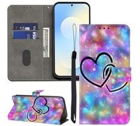 GLANDOTU Xiaomi Redmi 13C /Xiaomi Poco C65 6.74 inch Phone Case, Multi-Pattern PU Leather Wallet Flip Cover Case with [Standing Function] [Card Holder] [Wrist Strap] for Redmi 13C -Two Hearts