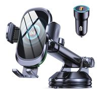 Glangeh Car Phone Holder Wireless Charger, [Upgraded Rotatable Suction Cup] 15W Fast Charging Wireless Car Charger Compatible with iPhone 15 Pro Max/14/13/12 Mini/11/X/XS/XR/8, Samsung S24/22 and More